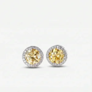Brincos Halo Redondo de Moissanite Coloridas 1ct em Prata 925, Cor D VVS1 Certificada