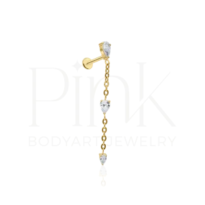 Labret Pendente Corrente Trio Pear Zirconia Gold RI